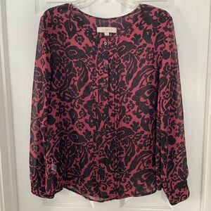 Loft Blouse Burgundy with black pattern, Women’s L